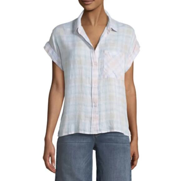 RAILS Whitney Check Short-Sleeve Button-Down Shirt in Aqua Pink Blue - Picture 2 of 11